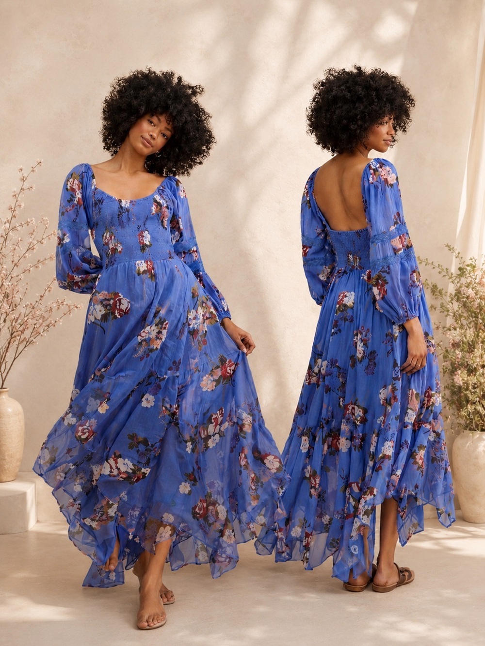 Free People Morning Glory Maxi Dress Handkerchief Hem